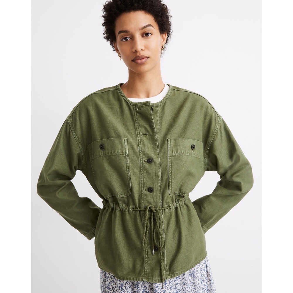 ✨NWT✨ MADEWELL Claremont Drawstring Shirt Jacket in Palm Tree Green Sz XS